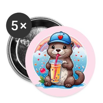 Kleiner Süßer Otter trinkt mit Strohhalm Limonade - Buttons groß 56 mm (5er Pack) - Weiß - Vorne