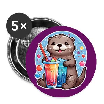 Petite loutre mignonne buvant de la limonade - Lot de 5 grands badges (56 mm) - blanc - Devant