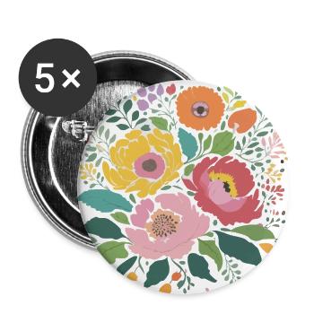 Blumenstrauß,Pfingstrosen,Mohnblumen,vintage,Blume - Buttons groß 56 mm (5er Pack) - Weiß - Vorne