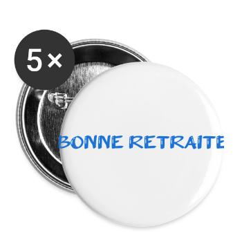 RETRAITE. RETRAITE. RETRAITEE. SENIOR. MAMIE. PAPY - Lot de 5 grands badges (56 mm) - blanc - Devant
