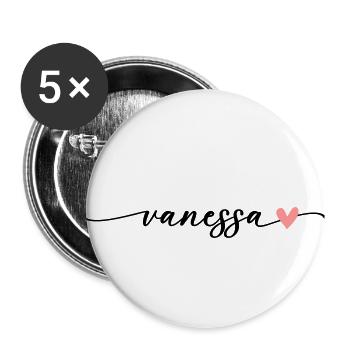 Vanessa Last name First name Calligraphy Font - Buttons large 2.2''/56 mm (5-pack) - white - Front
