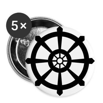 "Dharmachakra" / "Rad des Gesetzes" - Buttons groß 56 mm (5er Pack) - Weiß - Vorne