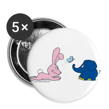 Elefant und Hase mit Schmetterling - Buttons groß 56 mm (5er Pack) - Weiß - Vorne