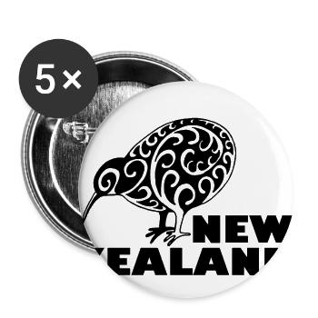 New Zealand kiwi lettrage Nouvelle-Zélande, noir - Lot de 5 grands badges (56 mm) - blanc - Devant