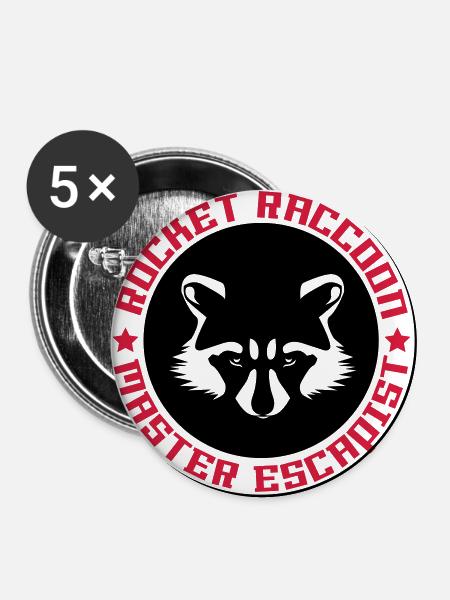 Rocket-Waschbär voll Logo - Buttons groß 56 mm (5er Pack) - Weiß