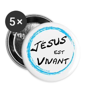 Jésus est vivant - Lot de 5 grands badges (56 mm) - blanc - Devant