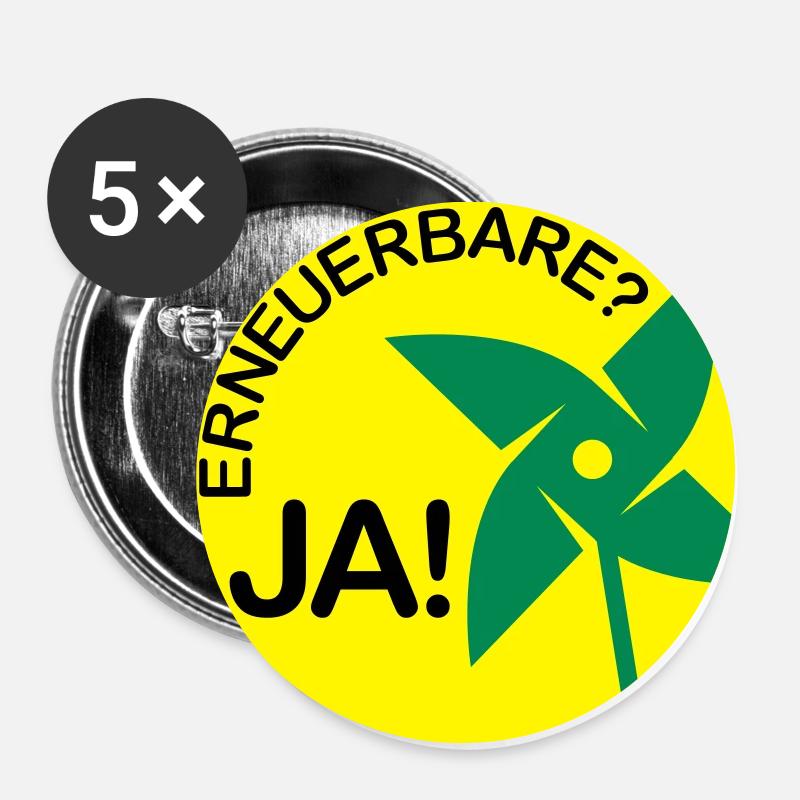 erneuerbare? ja! (rund) - Buttons groß 56 mm (5er Pack) - Weiß