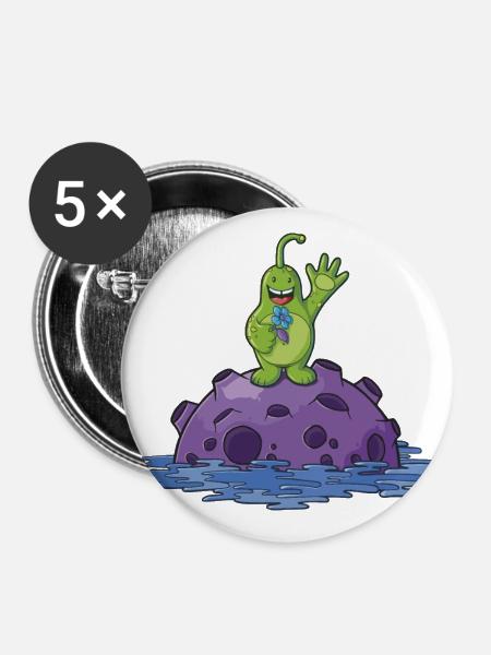 Süßes Comic Alien - Buttons groß 56 mm (5er Pack) - Weiß