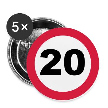 20ème Anniversaire / 20 / signe de la circulation - Lot de 5 grands badges (56 mm) - blanc - Devant