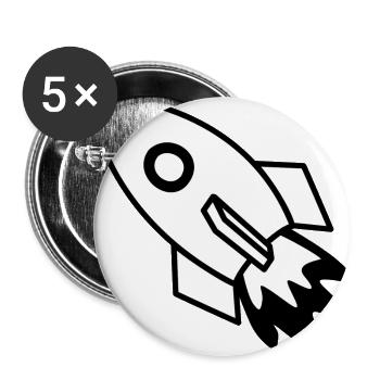 Rakete schwarz - Buttons groß 56 mm (5er Pack) - Weiß - Vorne