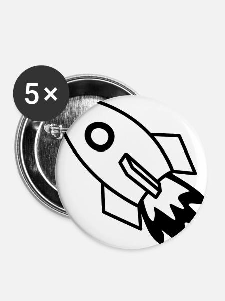 Rakete - Buttons groß 56 mm (5er Pack) - Weiß