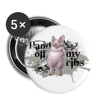 shirt motiv schwein metzger hands off my ribs grau - Buttons groß 56 mm (5er Pack) - Weiß - Vorne