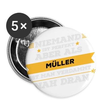 Müller Beruf Geschenk - Buttons groß 56 mm (5er Pack) - Weiß - Vorne