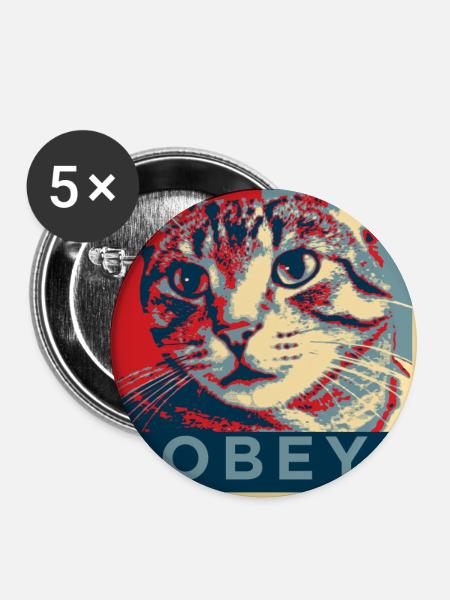 Obey the Cat! - Buttons large 2.2''/56 mm (5-pack) - white