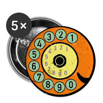bunte Wählscheibe Vintage Retro Telefon Nostalgie - Buttons groß 56 mm (5er Pack) - Weiß - Vorne