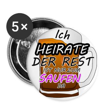 Junggesellenabschied - Buttons groß 56 mm (5er Pack) - Weiß - Vorne