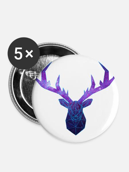 Cerf Low Poly Cosmos - Buttons groß 56 mm (5er Pack) - Weiß