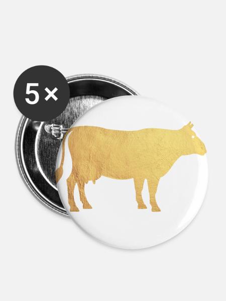 Gold Kuh - Buttons groß 56 mm (5er Pack) - Weiß