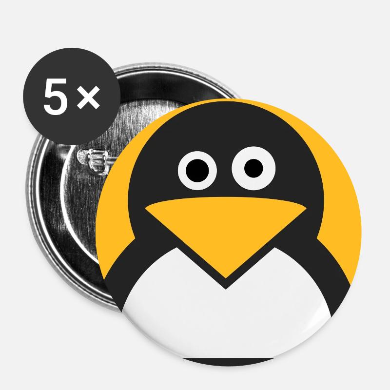 Linux Penguin - Buttons large 2.2''/56 mm (5-pack) - white