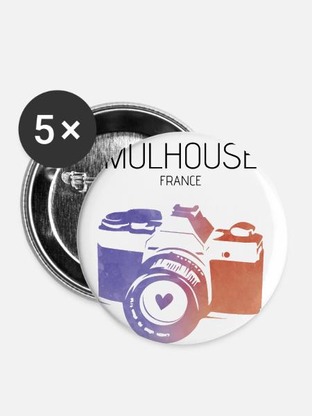 Kamera Mulhouse Frankreich - Buttons groß 56 mm (5er Pack) - Weiß