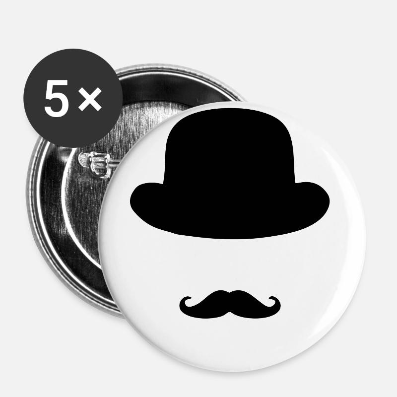 mustache hat - Buttons large 2.2''/56 mm (5-pack) - white