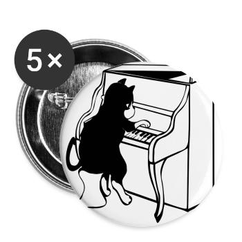Katze Klavier Musik - Buttons groß 56 mm (5er Pack) - Weiß - Vorne