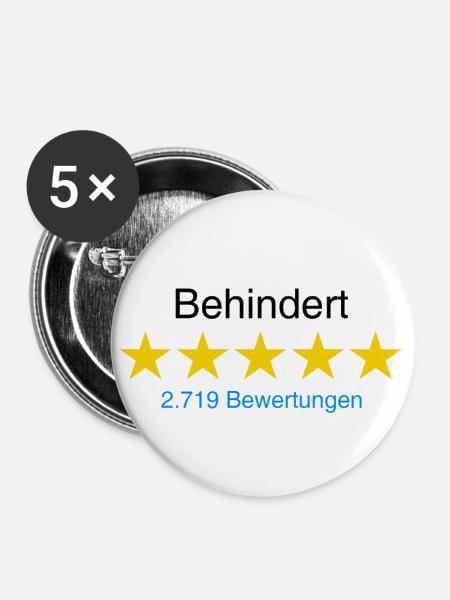 Behindert mit Bewertung - Buttons groß 56 mm (5er Pack) - Weiß