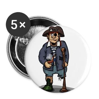 Pirat mit Holzbein Augenklappe Geschenkidee - Buttons groß 56 mm (5er Pack) - Weiß - Vorne