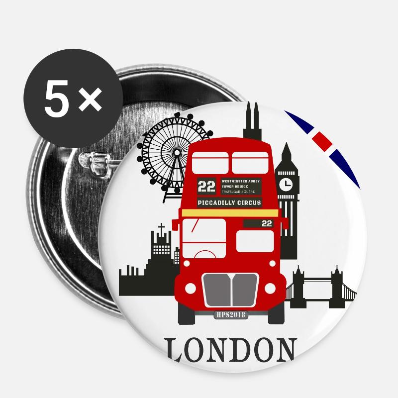 England, London, sightseeing, - Buttons large 2.2''/56 mm (5-pack) - white