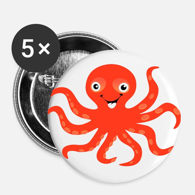 Kraken - Lot de 5 grands badges (56 mm) - blanc