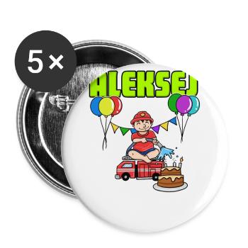 Feuerwehr Aleksej Geschenk - Buttons groß 56 mm (5er Pack) - Weiß - Vorne