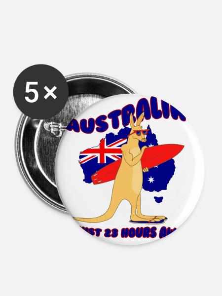 Surfing Kangaroo Australia - Buttons groß 56 mm (5er Pack) - Weiß