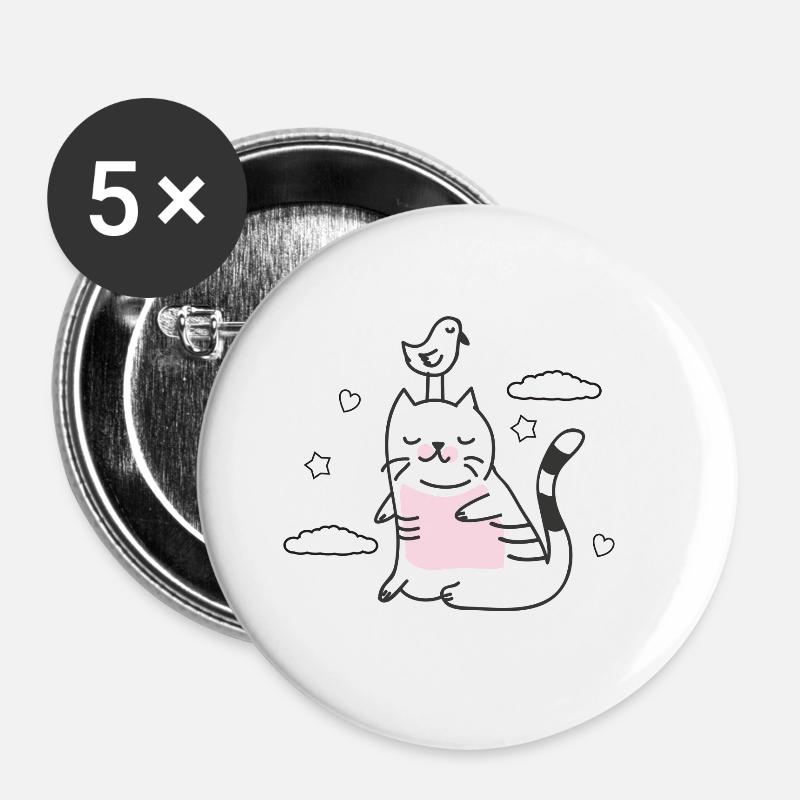 bird in the cat - Buttons large 2.2''/56 mm (5-pack) - white