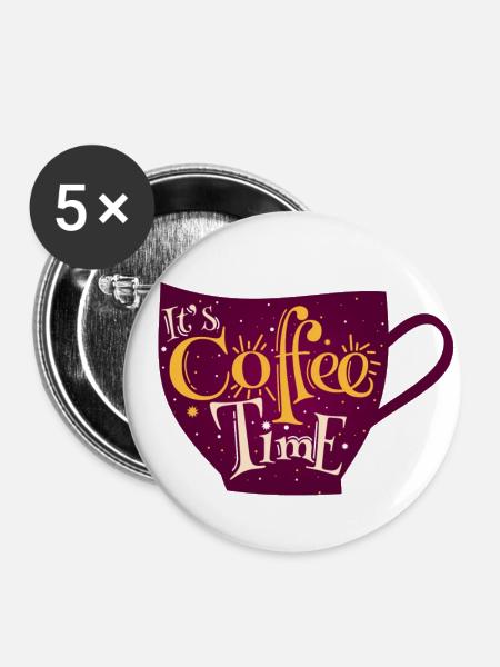Kaffeezeit - Buttons groß 56 mm (5er Pack) - Weiß