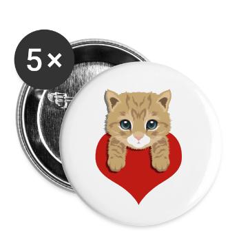 My cat is my valentine. Valentinstagkatze - Buttons groß 56 mm (5er Pack) - Weiß - Vorne