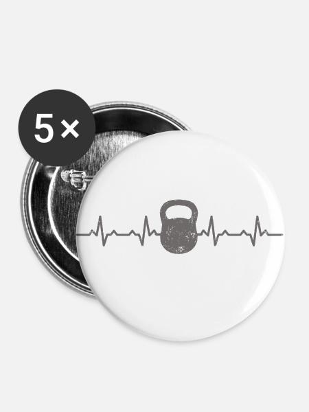 Kettle Bell Heartbeats Gifts - Buttons groß 56 mm (5er Pack) - Weiß