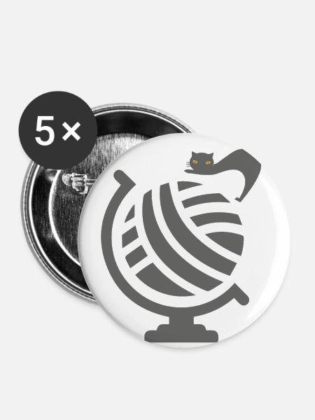 Cute Cat on Globe - Buttons groß 56 mm (5er Pack) - Weiß