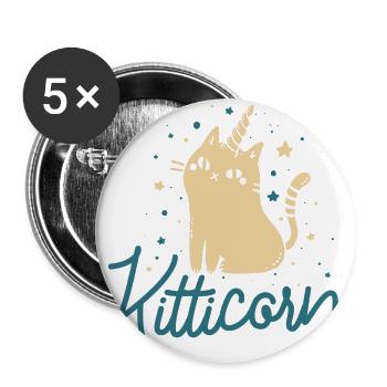Kitticorn - Cat - Horn - chaton - Unicorn - Lot de 5 grands badges (56 mm) - blanc - Devant