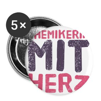 Chemikerin mit Herz - Chemie ist geil Geschenk - Buttons groß 56 mm (5er Pack) - Weiß - Vorne