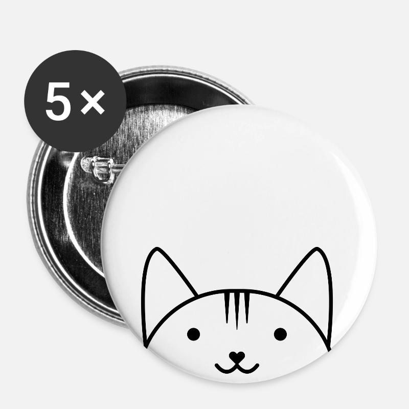 Süßer Katzenkopf comic Stil - Buttons groß 56 mm (5er Pack) - Weiß