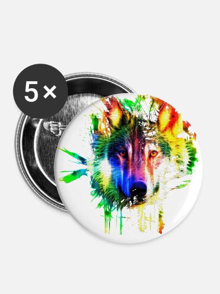 Wolf Splash Modern - Buttons groß 56 mm (5er Pack) - Weiß