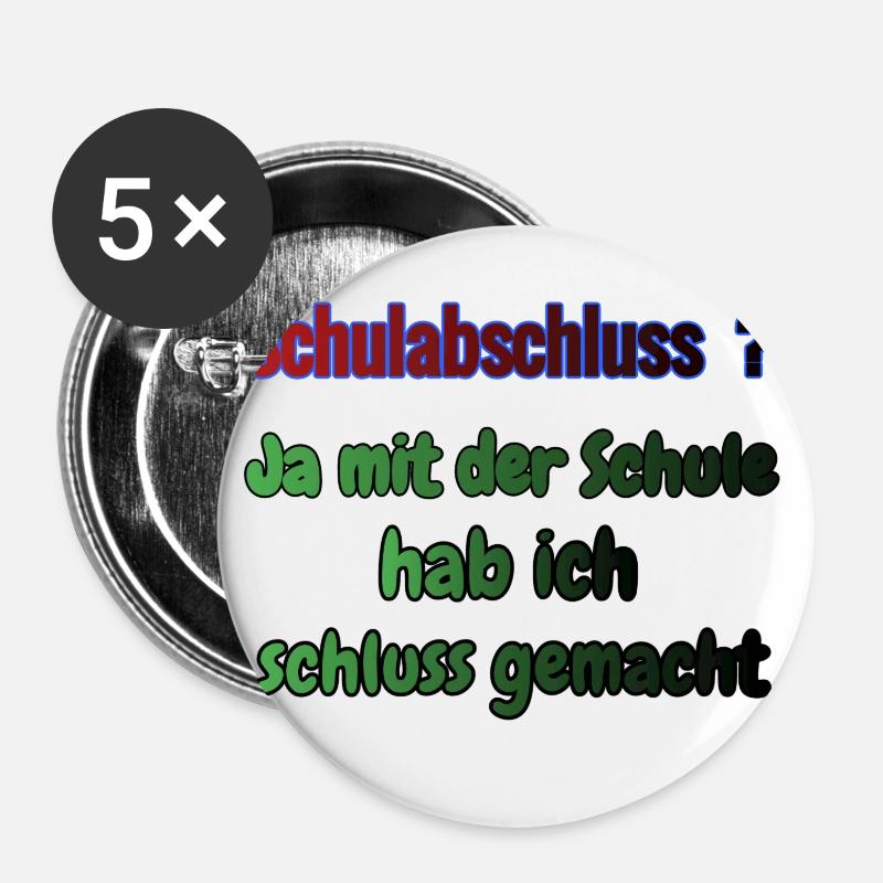 Schulabschluss ? - Buttons groß 56 mm (5er Pack) - Weiß