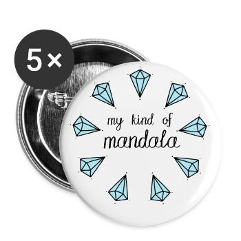Diamonds are my kind of mandala, T-Shirt - Buttons groß 56 mm (5er Pack) - Weiß - Vorne