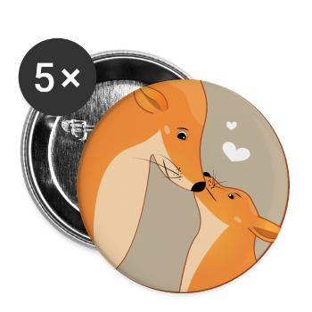 Tier Fuchs Liebe Familie Mutter Kind Vater - Buttons groß 56 mm (5er Pack) - Weiß - Vorne