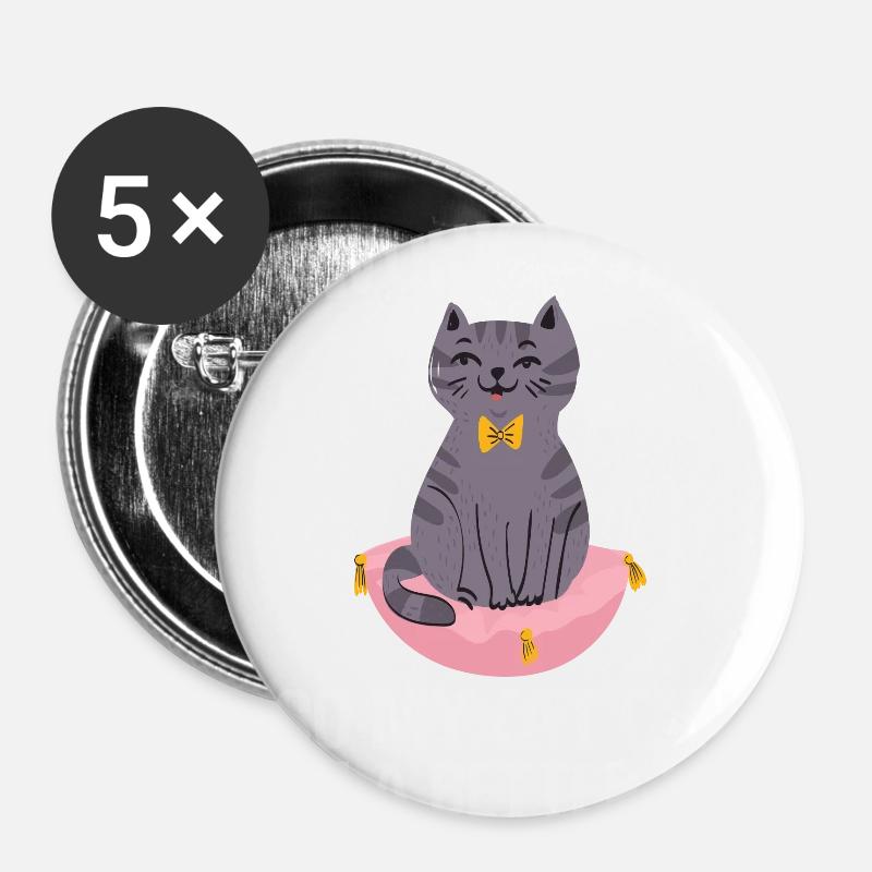 Lustige Katze - Buttons groß 56 mm (5er Pack) - Weiß