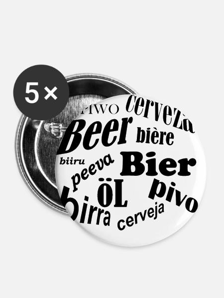 beer - Buttons groß 56 mm (5er Pack) - Weiß