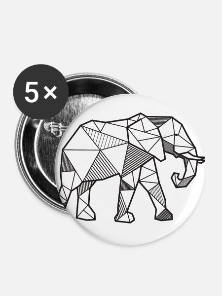 Elefant geometrisch Geschenk Tier Afrika wild - Buttons groß 56 mm (5er Pack) - Weiß