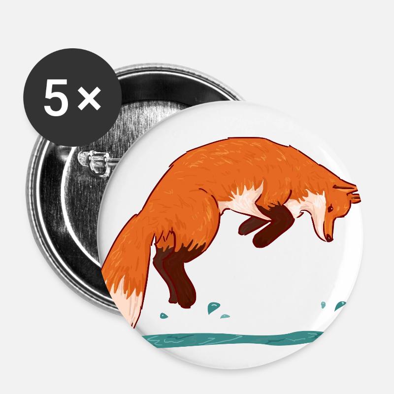 Jumping fox - Buttons large 2.2''/56 mm (5-pack) - white