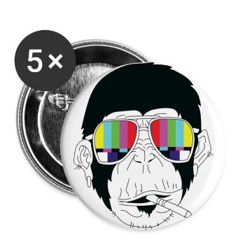 Affe - Gorilla - Zigarette - Sonnenbrille - Buttons groß 56 mm (5er Pack) - Weiß - Vorne
