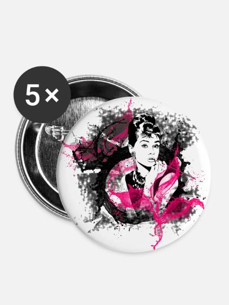 Audrey Hepburn Pink - Buttons groß 56 mm (5er Pack) - Weiß